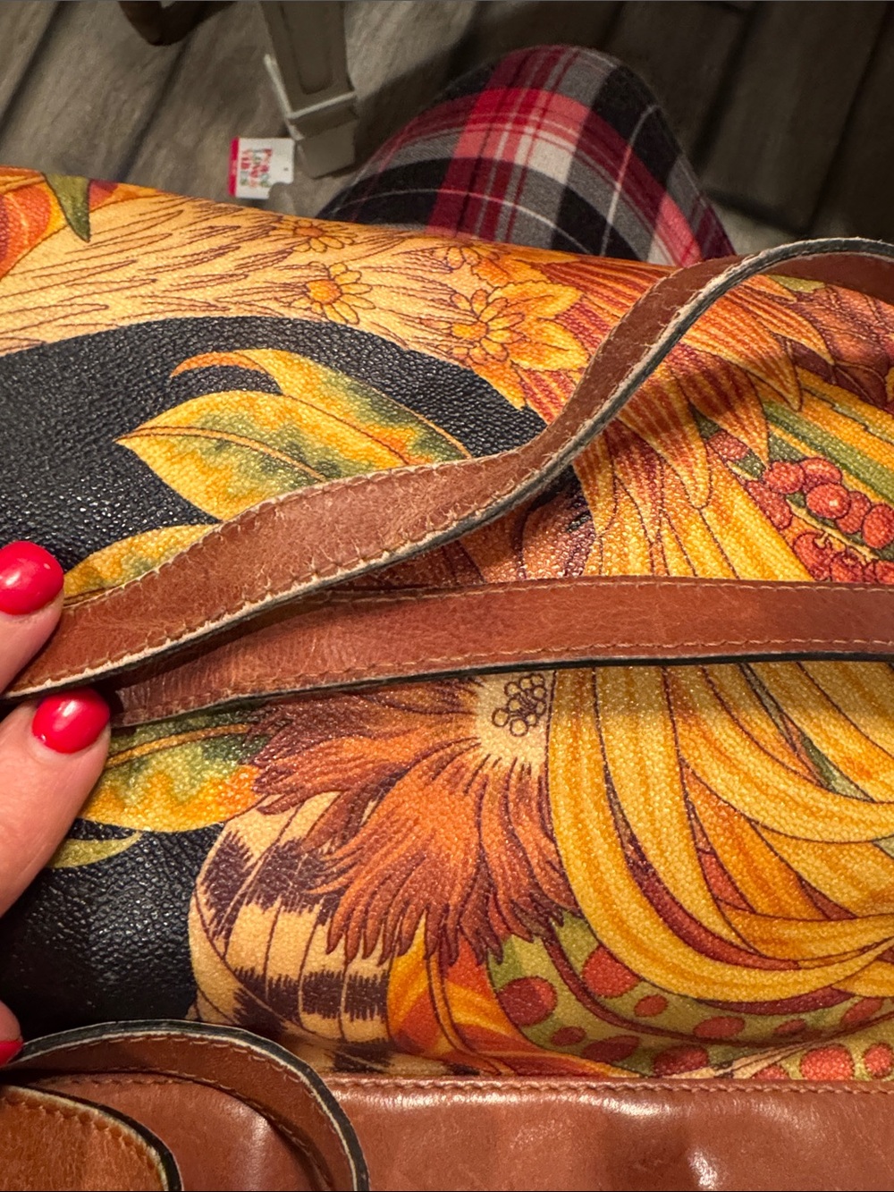 Salvatore Ferragamo Brown Leather & Multicolor Floral Canvas Shoulder Bag - Picture 7 of 14